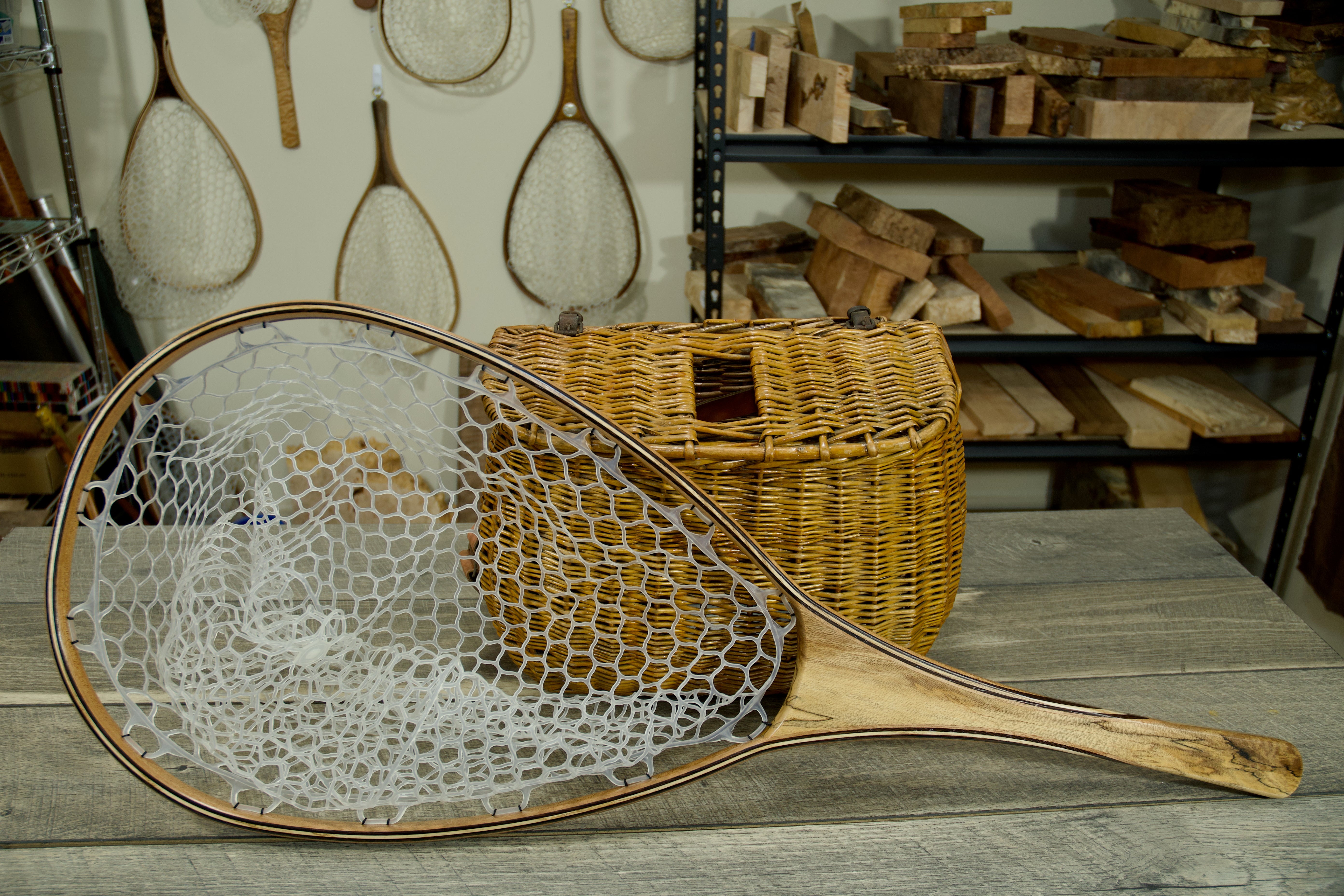 antique fishing wicker net Spalted Sycamore Landing Net